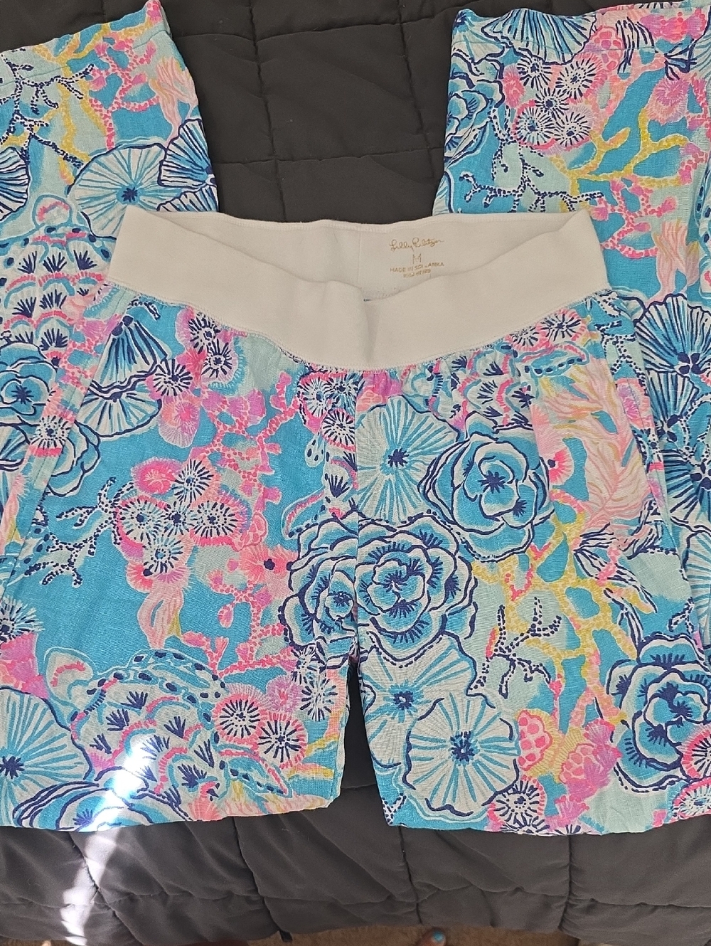 Lilly Pulitzer Aqua Floral Pull-On Athletic Shorts with Cream Waistband